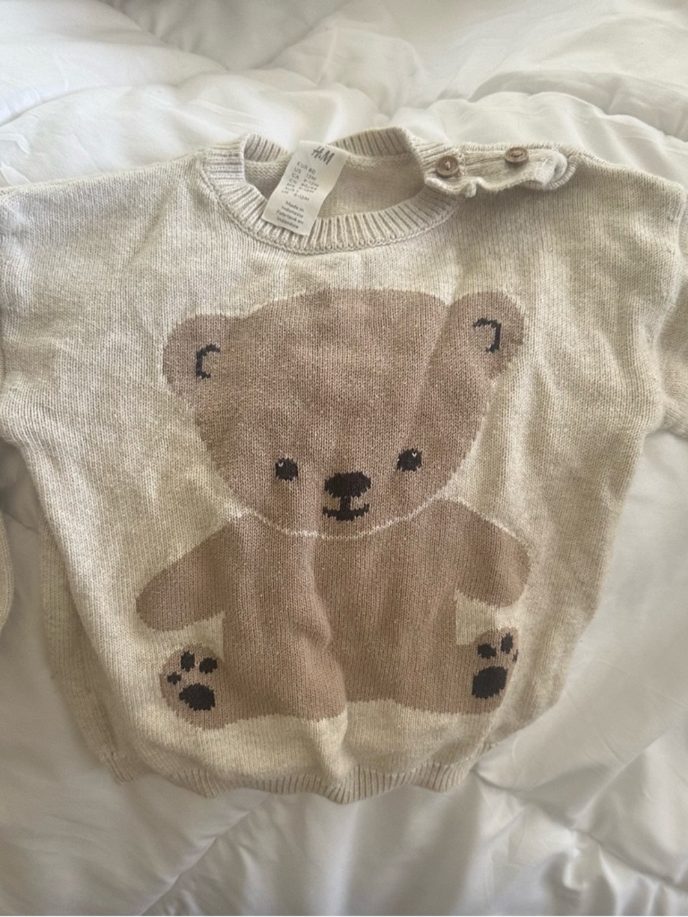 H&M Beige Teddy Knit Sweater with Button Shoulder